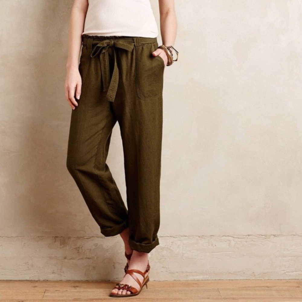 Cartonnier Linen Paperbag Trouser Green Crop
